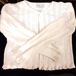 Girls Large 14 Crochet White Lace birthday Christmas Sweet Sweater Pearl Fancy